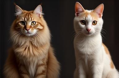 Domestic cat before lion cut with long fur and after with a neat lion-style groom.
