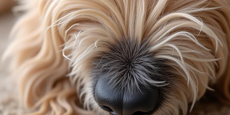Close-up of a dog's matted, tangled fur, highlighting the need for professional removal.