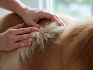 Long-haired dog getting de-shedding treatment
